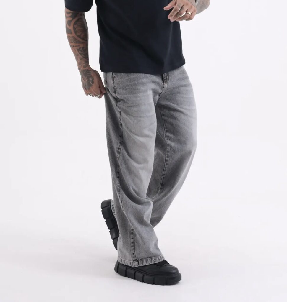 CALÇA BAGGY DENIM JEANS CINZA
